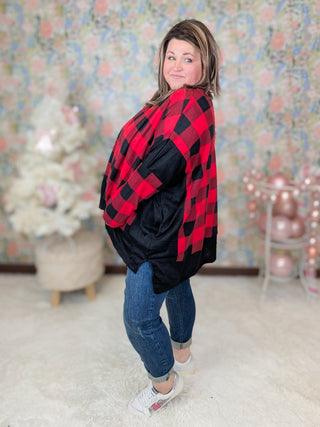 Ellie Handkerchief Hem Tunic in Buffalo Plaid-2- Long Sleeve Tops-WHITE BIRCH-Styled by Stacked - A Plus Size Women's Boutique in Lakeville, MN