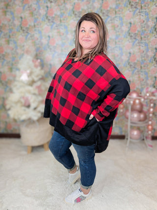 Ellie Handkerchief Hem Tunic in Buffalo Plaid-2- Long Sleeve Tops-WHITE BIRCH-Styled by Stacked - A Plus Size Women's Boutique in Lakeville, MN