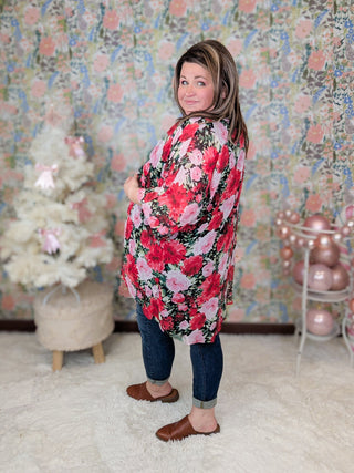 Dylan Open Front Kimono in Red Floral on Black-4- Overlayer Tops-HEIMISH-Styled by Stacked - A Plus Size Women's Boutique in Lakeville, MN