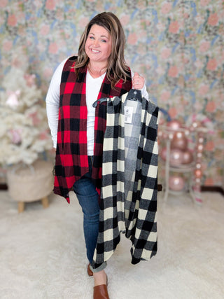 Elena Buffalo Plaid Open Vest w/Pockets-4- Overlayer Tops-HEIMISH-Styled by Stacked - A Plus Size Women's Boutique in Lakeville, MN