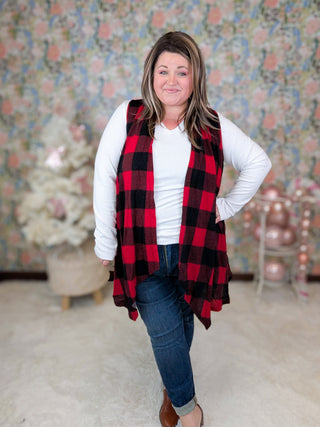 Elena Buffalo Plaid Open Vest w/Pockets-4- Overlayer Tops-HEIMISH-Styled by Stacked - A Plus Size Women's Boutique in Lakeville, MN
