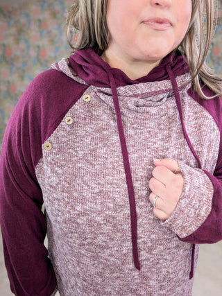 Miranda Heathered Pullover w/Double Hood (2 Colors)-3- Hooded Tops-WHITE BIRCH-Styled by Stacked - A Plus Size Women's Boutique in Lakeville, MN