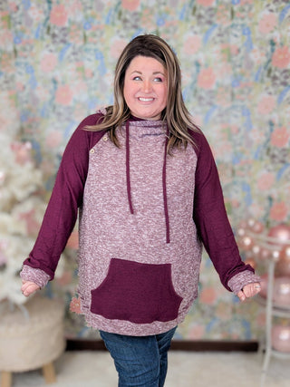 Miranda Heathered Pullover w/Double Hood (2 Colors)-3- Hooded Tops-WHITE BIRCH-Styled by Stacked - A Plus Size Women's Boutique in Lakeville, MN