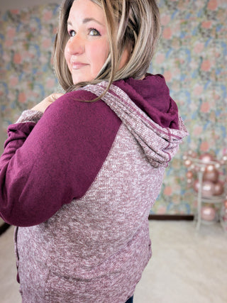 Miranda Heathered Pullover w/Double Hood (2 Colors)-3- Hooded Tops-WHITE BIRCH-Styled by Stacked - A Plus Size Women's Boutique in Lakeville, MN