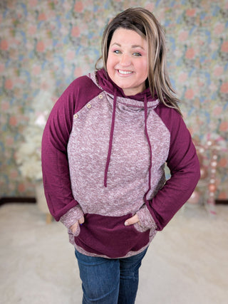 Miranda Heathered Pullover w/Double Hood (2 Colors)-3- Hooded Tops-WHITE BIRCH-Styled by Stacked - A Plus Size Women's Boutique in Lakeville, MN