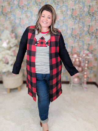 Jolie Buffalo Plaid Cardigan w/Black Sleeves-4- Overlayer Tops-Shopin LA-Styled by Stacked - A Plus Size Women's Boutique in Lakeville, MN