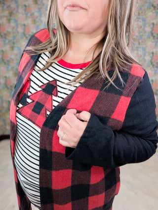Jolie Buffalo Plaid Cardigan w/Black Sleeves-4- Overlayer Tops-Shopin LA-Styled by Stacked - A Plus Size Women's Boutique in Lakeville, MN