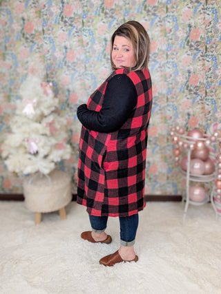 Jolie Buffalo Plaid Cardigan w/Black Sleeves-4- Overlayer Tops-Shopin LA-Styled by Stacked - A Plus Size Women's Boutique in Lakeville, MN