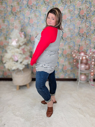 Sami Striped Raglan w/Buffalo Plaid Trees-6- Graphic Tops-Heimish-Styled by Stacked - A Plus Size Women's Boutique in Lakeville, MN