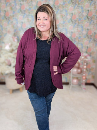 Harmony Vneck Long Sleeve in Black Shimmer-2- Long Sleeve Tops-BE STAGE-Styled by Stacked - A Plus Size Women's Boutique in Lakeville, MN