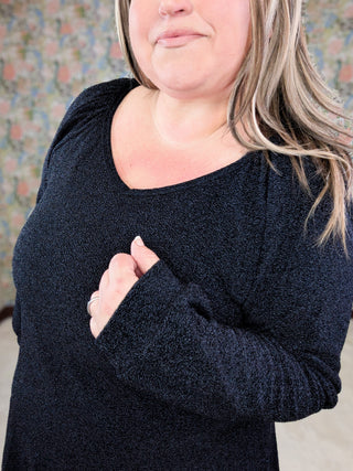 Harmony Vneck Long Sleeve in Black Shimmer-2- Long Sleeve Tops-BE STAGE-Styled by Stacked - A Plus Size Women's Boutique in Lakeville, MN