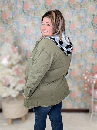 Ian Quilted Sweatshirt Shacket in Olive-4- Overlayer Tops-HEIMISH-Styled by Stacked - A Plus Size Women's Boutique in Lakeville, MN