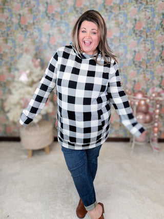 Lennox Ivory Buffalo Plaid Pullover Lightweight Hoodie-2- Long Sleeve Tops-cream and sugar-Styled by Stacked - A Plus Size Women's Boutique in Lakeville, MN