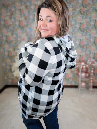 Lennox Ivory Buffalo Plaid Pullover Lightweight Hoodie-2- Long Sleeve Tops-cream and sugar-Styled by Stacked - A Plus Size Women's Boutique in Lakeville, MN