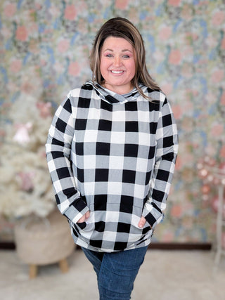 Lennox Ivory Buffalo Plaid Pullover Lightweight Hoodie-2- Long Sleeve Tops-cream and sugar-Styled by Stacked - A Plus Size Women's Boutique in Lakeville, MN