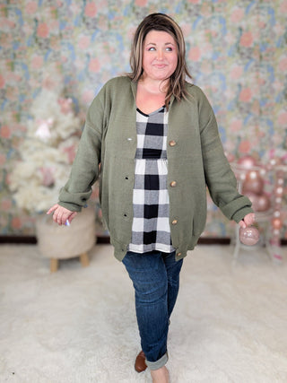 Arianna Vneck Babydoll Long Sleeve in Ivory Buffalo Plaid-2- Long Sleeve Tops-HEIMISH-Styled by Stacked - A Plus Size Women's Boutique in Lakeville, MN