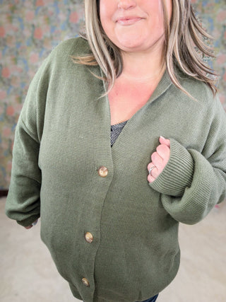 Austin Button Front Sweater Cardigan in Olive-4- Overlayer Tops-WHITE BIRCH-Styled by Stacked - A Plus Size Women's Boutique in Lakeville, MN
