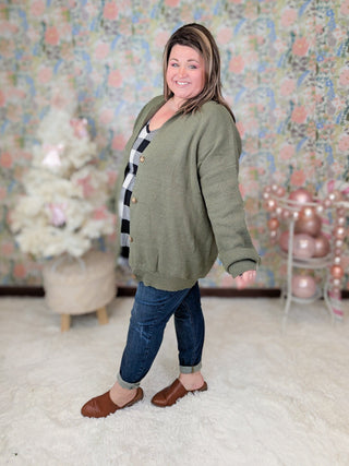 Austin Button Front Sweater Cardigan in Olive-4- Overlayer Tops-WHITE BIRCH-Styled by Stacked - A Plus Size Women's Boutique in Lakeville, MN