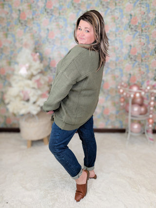 Austin Button Front Sweater Cardigan in Olive-4- Overlayer Tops-WHITE BIRCH-Styled by Stacked - A Plus Size Women's Boutique in Lakeville, MN