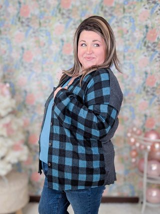 Lillian Buttondown Shirket in Teal Plaid-4- Overlayer Tops-HEIMISH-Styled by Stacked - A Plus Size Women's Boutique in Lakeville, MN