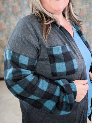 Lillian Buttondown Shirket in Teal Plaid-4- Overlayer Tops-HEIMISH-Styled by Stacked - A Plus Size Women's Boutique in Lakeville, MN