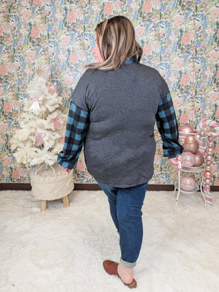 Lillian Buttondown Shirket in Teal Plaid-4- Overlayer Tops-HEIMISH-Styled by Stacked - A Plus Size Women's Boutique in Lakeville, MN