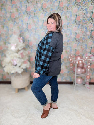 Lillian Buttondown Shirket in Teal Plaid-4- Overlayer Tops-HEIMISH-Styled by Stacked - A Plus Size Women's Boutique in Lakeville, MN
