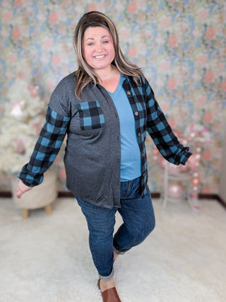 Lillian Buttondown Shirket in Teal Plaid-4- Overlayer Tops-HEIMISH-Styled by Stacked - A Plus Size Women's Boutique in Lakeville, MN