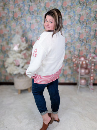 Aubrey Cream Sweater Cardigan w/ 3d Candy Cane Trees-4- Overlayer Tops-MICHELLE MAE-Styled by Stacked - A Plus Size Women's Boutique in Lakeville, MN