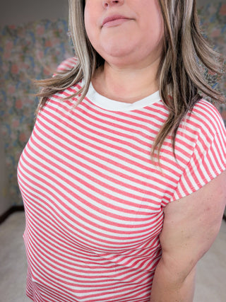 Rue Sleeveless Striped Tank w/Side Slits in Red-1- ShortSlv/Slvless Tops-WHITE BIRCH-Styled by Stacked - A Plus Size Women's Boutique in Lakeville, MN
