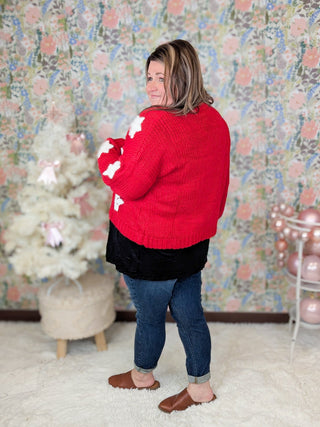 Aida Cardigan in Red w/ 3d Snowflakes-4- Overlayer Tops-MICHELLE MAE-Styled by Stacked - A Plus Size Women's Boutique in Lakeville, MN