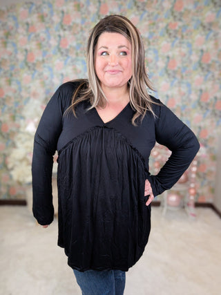 Evans Modified Babydoll Long Sleeve Top in Solids (3 Colors)-2- Long Sleeve Tops-HEIMISH-Styled by Stacked - A Plus Size Women's Boutique in Lakeville, MN