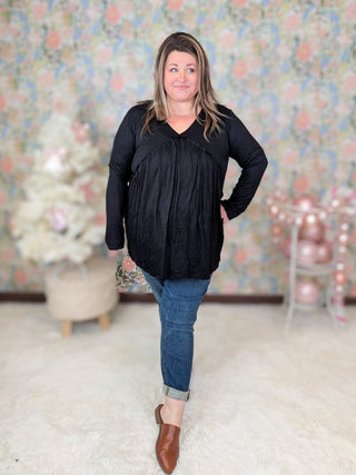 Evans Modified Babydoll Long Sleeve Top in Solids (3 Colors)-2- Long Sleeve Tops-HEIMISH-Styled by Stacked - A Plus Size Women's Boutique in Lakeville, MN