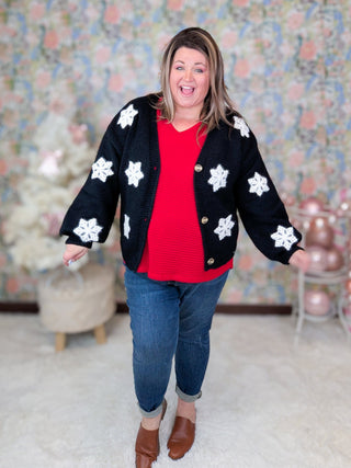 Ember Vneck Waffle Knit Dolman Short Sleeve Top in Red-1- ShortSlv/Slvless Tops-BE STAGE-Styled by Stacked - A Plus Size Women's Boutique in Lakeville, MN