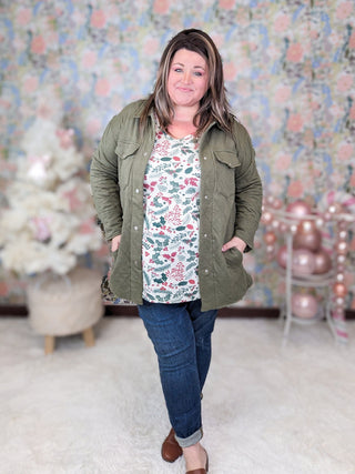 Ian Quilted Sweatshirt Shacket in Olive-4- Overlayer Tops-HEIMISH-Styled by Stacked - A Plus Size Women's Boutique in Lakeville, MN