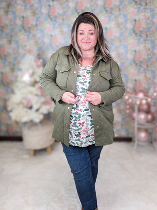Ian Quilted Sweatshirt Shacket in Olive-4- Overlayer Tops-HEIMISH-Styled by Stacked - A Plus Size Women's Boutique in Lakeville, MN
