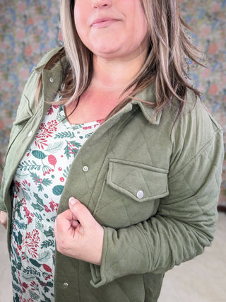 Ian Quilted Sweatshirt Shacket in Olive-4- Overlayer Tops-HEIMISH-Styled by Stacked - A Plus Size Women's Boutique in Lakeville, MN