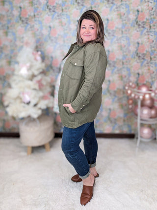 Ian Quilted Sweatshirt Shacket in Olive-4- Overlayer Tops-HEIMISH-Styled by Stacked - A Plus Size Women's Boutique in Lakeville, MN