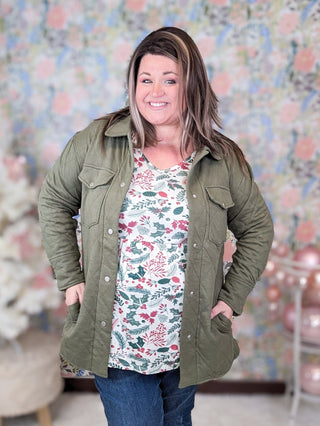 Ian Quilted Sweatshirt Shacket in Olive-4- Overlayer Tops-HEIMISH-Styled by Stacked - A Plus Size Women's Boutique in Lakeville, MN