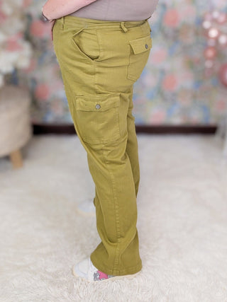 Judy Blue Straight Leg Cargo Jeans in Matcha-9- Bottoms Denim-Judy Blue-Styled by Stacked - A Plus Size Women's Boutique in Lakeville, MN
