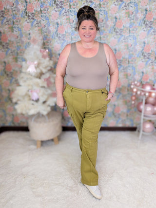 Judy Blue Straight Leg Cargo Jeans in Matcha-9- Bottoms Denim-Judy Blue-Styled by Stacked - A Plus Size Women's Boutique in Lakeville, MN