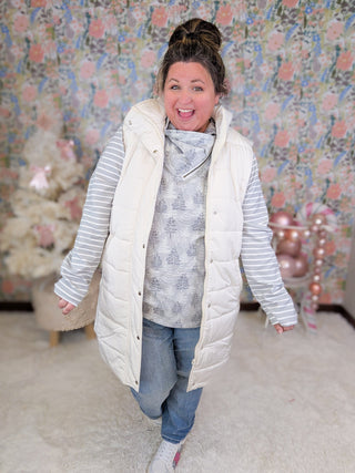 PHC- Gray Trees + Stripes Triple Stretch Zipcowl-3- Hooded Tops-MICHELLE MAE-Styled by Stacked - A Plus Size Women's Boutique in Lakeville, MN