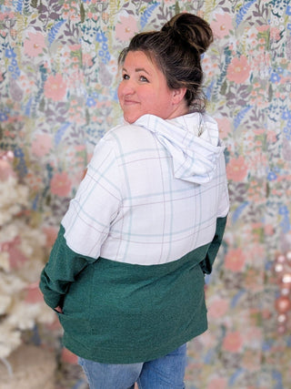 PHC- Mint + Berry Plaid Topped Pullover Hoodie-3- Hooded Tops-MICHELLE MAE-Styled by Stacked - A Plus Size Women's Boutique in Lakeville, MN