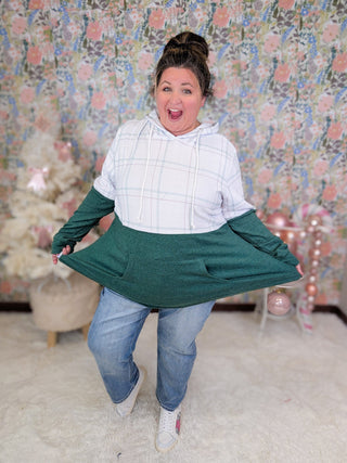 PHC- Mint + Berry Plaid Topped Pullover Hoodie-3- Hooded Tops-MICHELLE MAE-Styled by Stacked - A Plus Size Women's Boutique in Lakeville, MN
