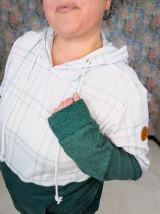 PHC- Mint + Berry Plaid Topped Pullover Hoodie-3- Hooded Tops-MICHELLE MAE-Styled by Stacked - A Plus Size Women's Boutique in Lakeville, MN