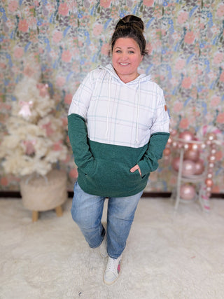 PHC- Mint + Berry Plaid Topped Pullover Hoodie-3- Hooded Tops-MICHELLE MAE-Styled by Stacked - A Plus Size Women's Boutique in Lakeville, MN