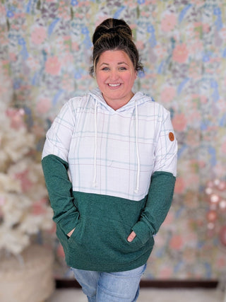 PHC- Mint + Berry Plaid Topped Pullover Hoodie-3- Hooded Tops-MICHELLE MAE-Styled by Stacked - A Plus Size Women's Boutique in Lakeville, MN