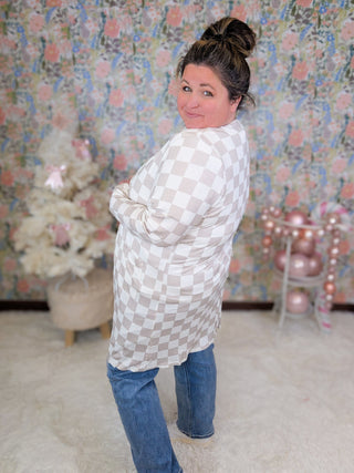 Tinley Tissue Weight Pocket Cardigan in Checkers-4- Overlayer Tops-MICHELLE MAE-Styled by Stacked - A Plus Size Women's Boutique in Lakeville, MN