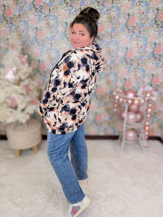 PHC- Cozy Cloud Half Zip Hoodie in Abstract Neutral Floral-2- Long Sleeve Tops-Michelle Mae-Styled by Stacked - A Plus Size Women's Boutique in Lakeville, MN