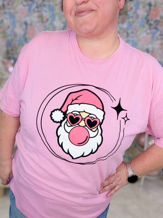 Bubblegum Santa Tee on Pink-6- Graphic Tops-Stacked - A Plus Size Boutique-Styled by Stacked - A Plus Size Women's Boutique in Lakeville, MN